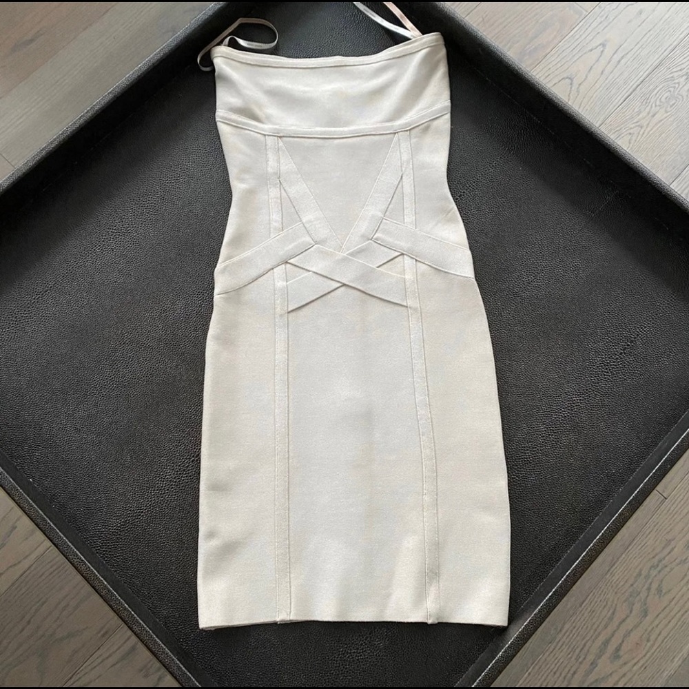 Herve Leger, XXS, cream color, bodycon, bandage dress